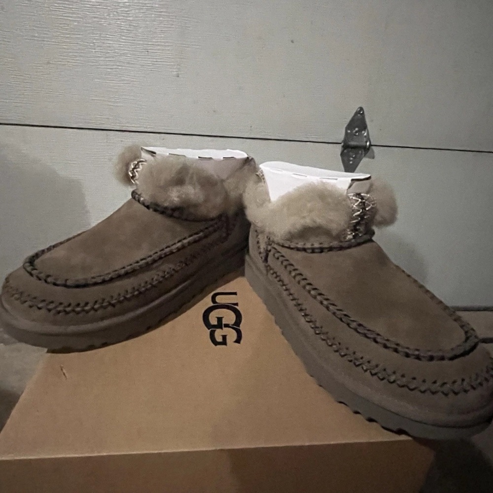 UGG Tan Ankle Booties with Plush Trim